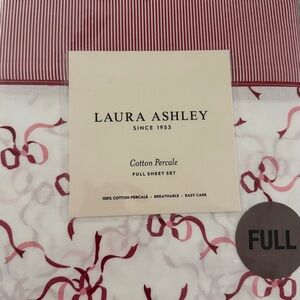 Laura Ashley Full Sheet Set in Red and White Trailing Bows NWT